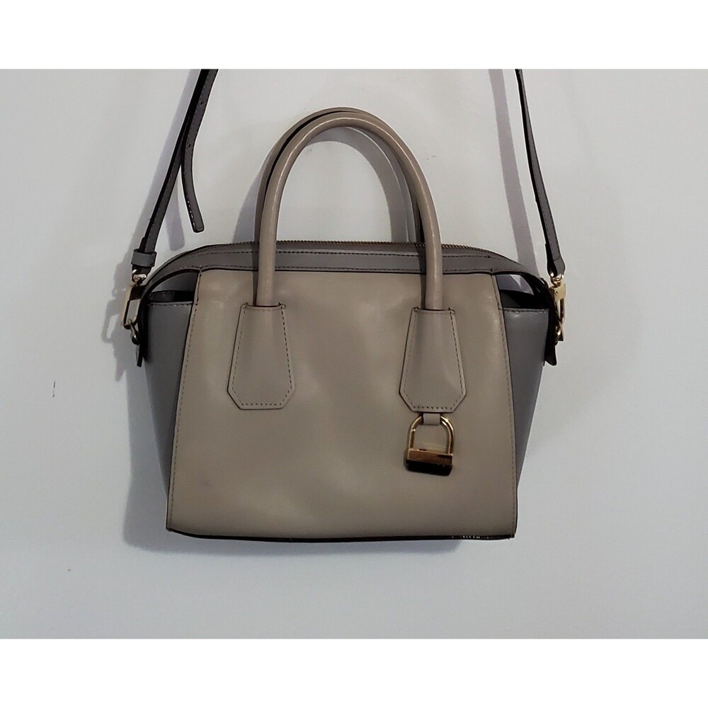 Antonio Melani Leather Satchel Purse Double Top Handles Detachable Strap Preppy